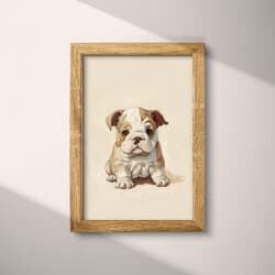 Bulldog Art | Animal Wall Art | White, Gray and Brown Print | Chibi Decor | Kids Wall Decor | Baby Shower Digital Download | Spring Art | Pastel Pencil Illustration