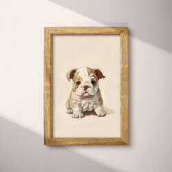 Bulldog Art | Animal Wall Art | White, Gray and Brown Print | Chibi Decor | Kids Wall Decor | Baby Shower Digital Download | Spring Art | Pastel Pencil Illustration