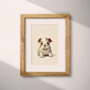 Matted frame view of A cute chibi anime pastel pencil illustration, a bulldog