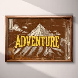 Adventure Mountain Digital Download | Adventure Wall Decor | Quotes & Typography Decor | Brown, Yellow and White Print | Vintage Wall Art | Living Room Art | Graduation Digital Download | Father's Day Wall Decor | Summer Decor | Linocut Print