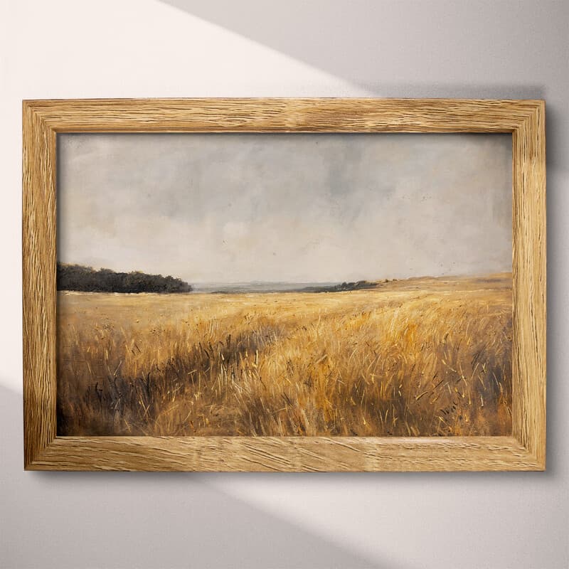 Full frame view of A farmhouse oil painting, a wheat field, gray sky