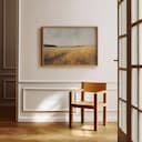 Room view with a full frame of A farmhouse oil painting, a wheat field, gray sky