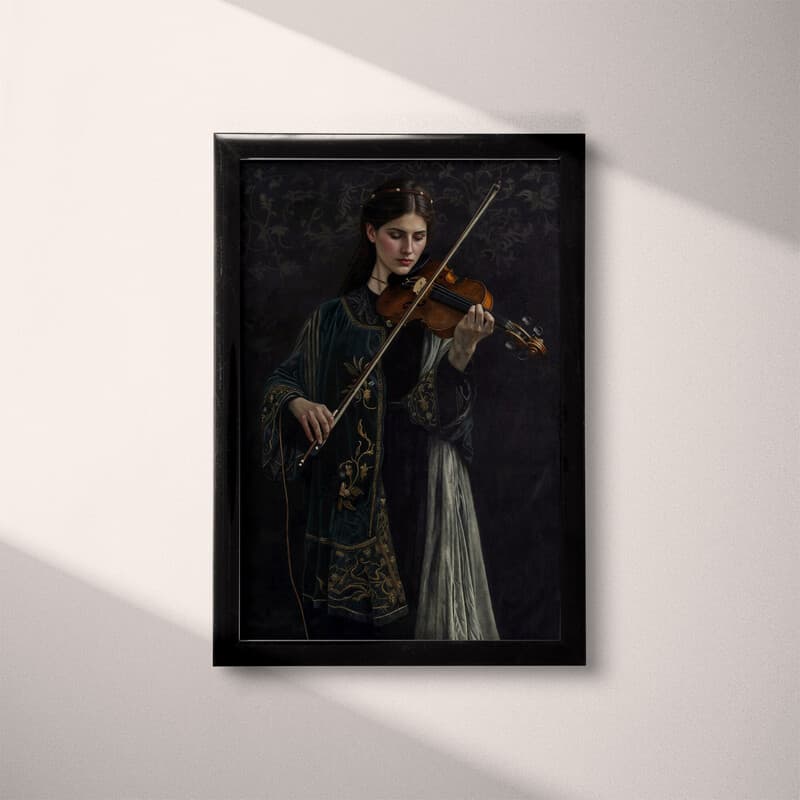 Full frame view of A vintage oil painting, a woman playing a violin