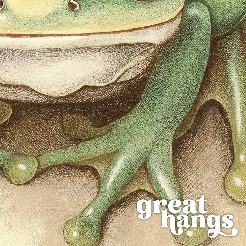 Closeup view of A cute chibi anime pastel pencil illustration, a frog