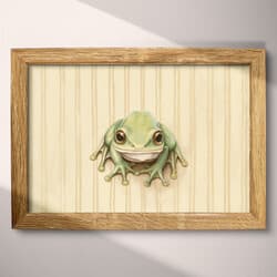 Frog Art | Animal Wall Art | Animals Print | White and Brown Decor | Chibi Wall Decor | Kids Digital Download | Baby Shower Art | Easter Wall Art | Spring Print | Pastel Pencil Illustration