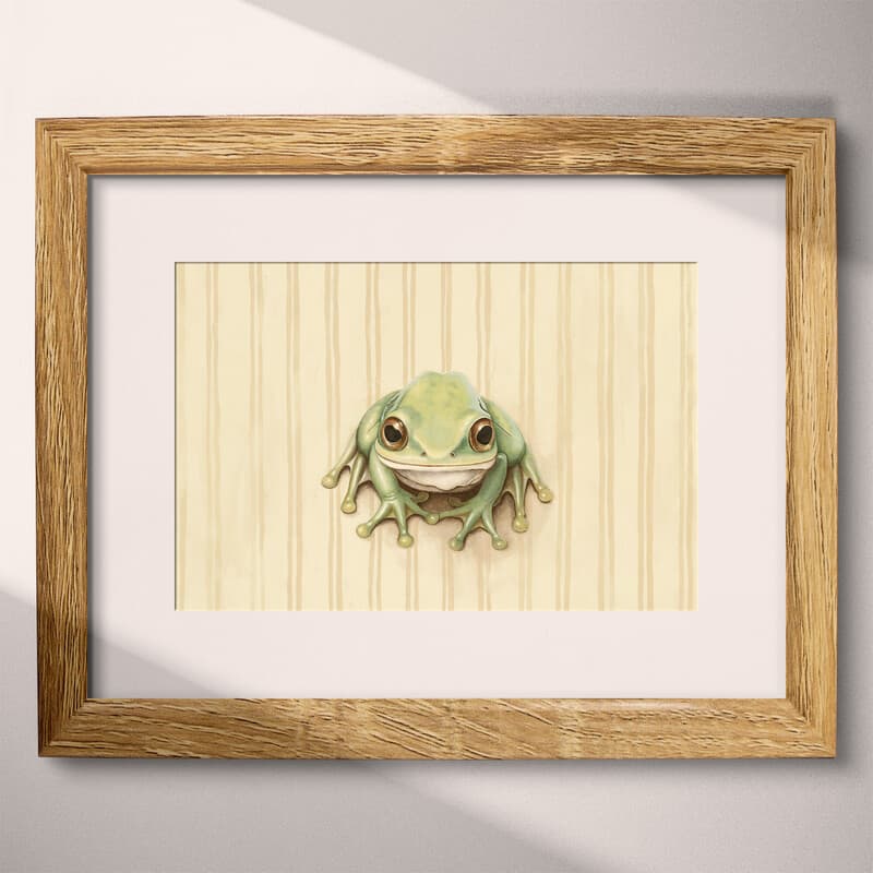 Matted frame view of A cute chibi anime pastel pencil illustration, a frog