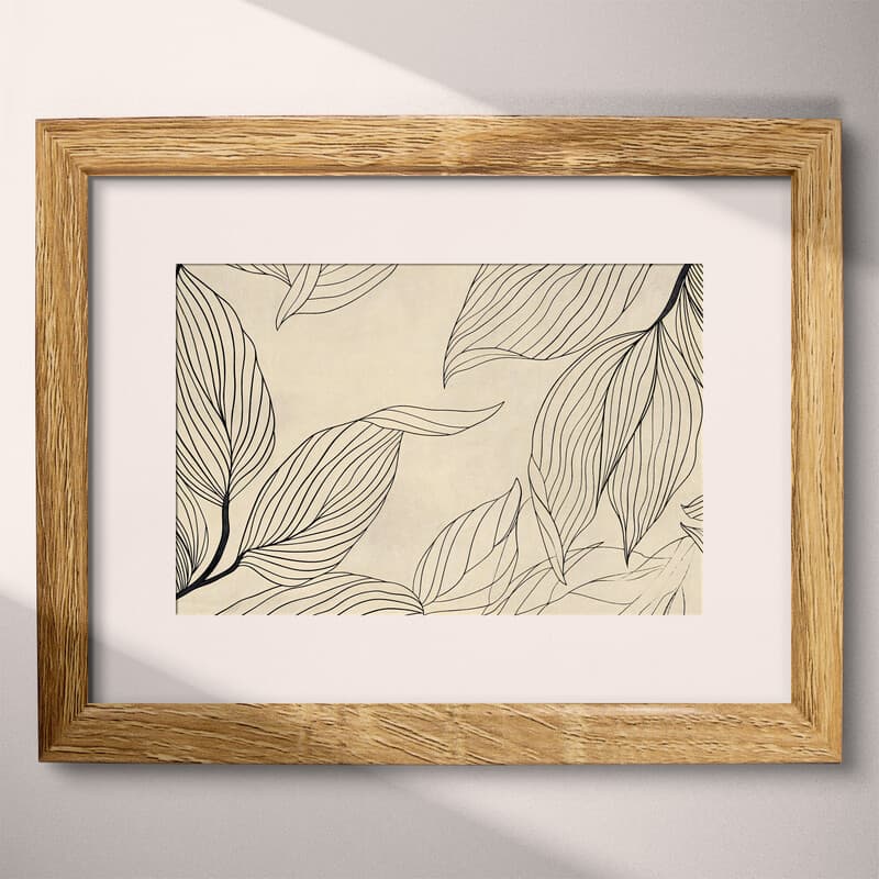 Matted frame view of A botanical graphite sketch, botanical leaves