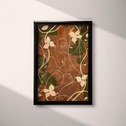 Floral Pattern Art | Floral Wall Art | Flowers Print | Brown and Black Decor | Art Deco Wall Decor | Living Room Digital Download | Housewarming Art | Autumn Wall Art | Tapestry Print