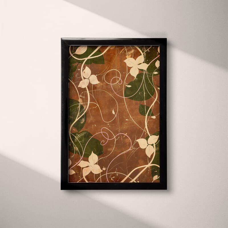 Full frame view of An art deco tapestry print, symmetric intricate floral vine pattern