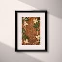 Matted frame view of An art deco tapestry print, symmetric intricate floral vine pattern