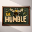 Full frame view of A vintage linocut print, the words "BEE HUMBLE" with a bee