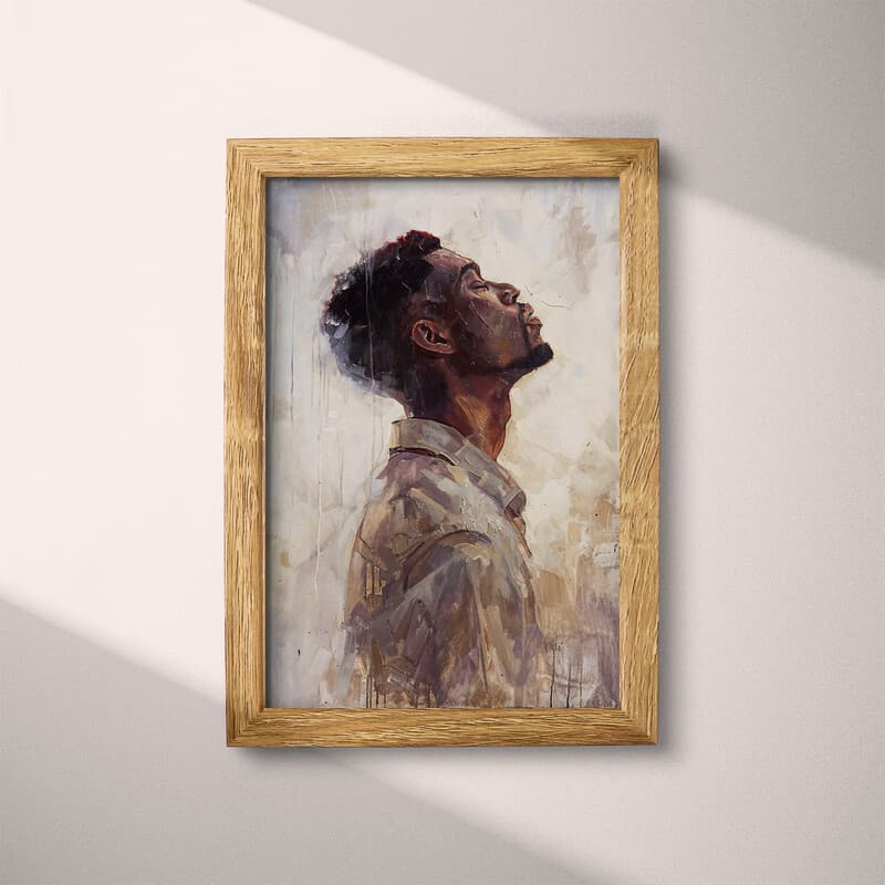 Full frame view of An afrofuturism oil painting, a man praying, side view