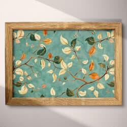 Vine Pattern Art | Botanical Wall Art | Botanical Print | Blue, Green, White, Brown and Orange Decor | Vintage Wall Decor | Living Room Digital Download | Housewarming Art | Spring Wall Art | Textile