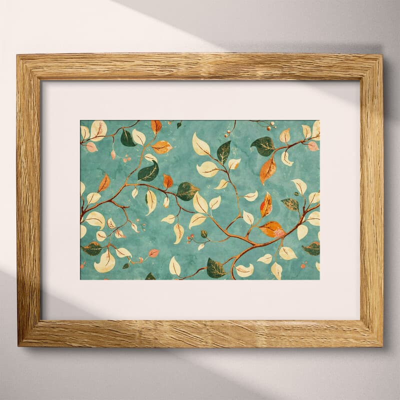 Matted frame view of A vintage textile print, vine pattern