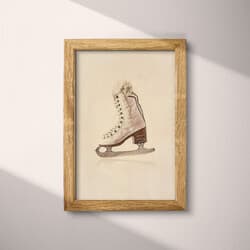 Ice Skates Art | Sports Wall Art | Sports Print | Beige and Brown Decor | Retro Wall Decor | Entryway Digital Download | Back To School Art | Christmas Wall Art | Winter Print | Pastel Pencil Illustration