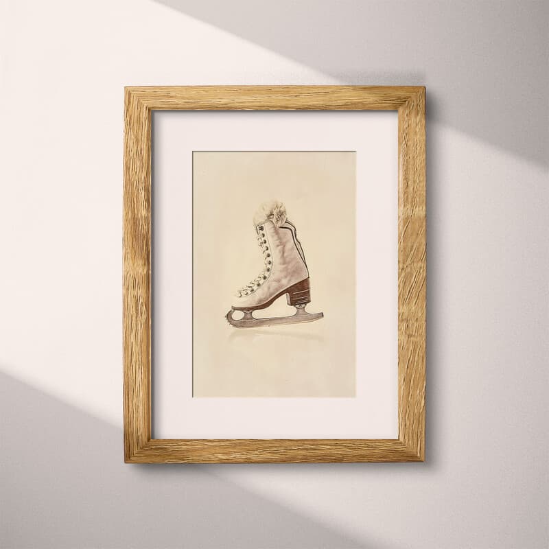 Matted frame view of A retro pastel pencil illustration, ice skates