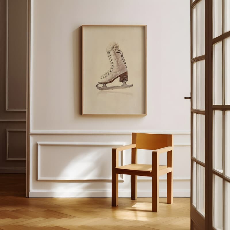 Room view with a full frame of A retro pastel pencil illustration, ice skates