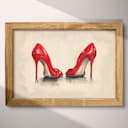 Full frame view of A contemporary pastel pencil illustration, red high heel shoes