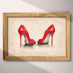 High Heels Art | Fashion Wall Art | Fashion Print | Beige, Red, Black, Gray and Orange Decor | Contemporary Wall Decor | Bedroom Digital Download | Bachelorette Party Art | Valentine's Day Wall Art | Autumn Print | Pastel Pencil Illustration