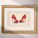 Matted frame view of A contemporary pastel pencil illustration, red high heel shoes