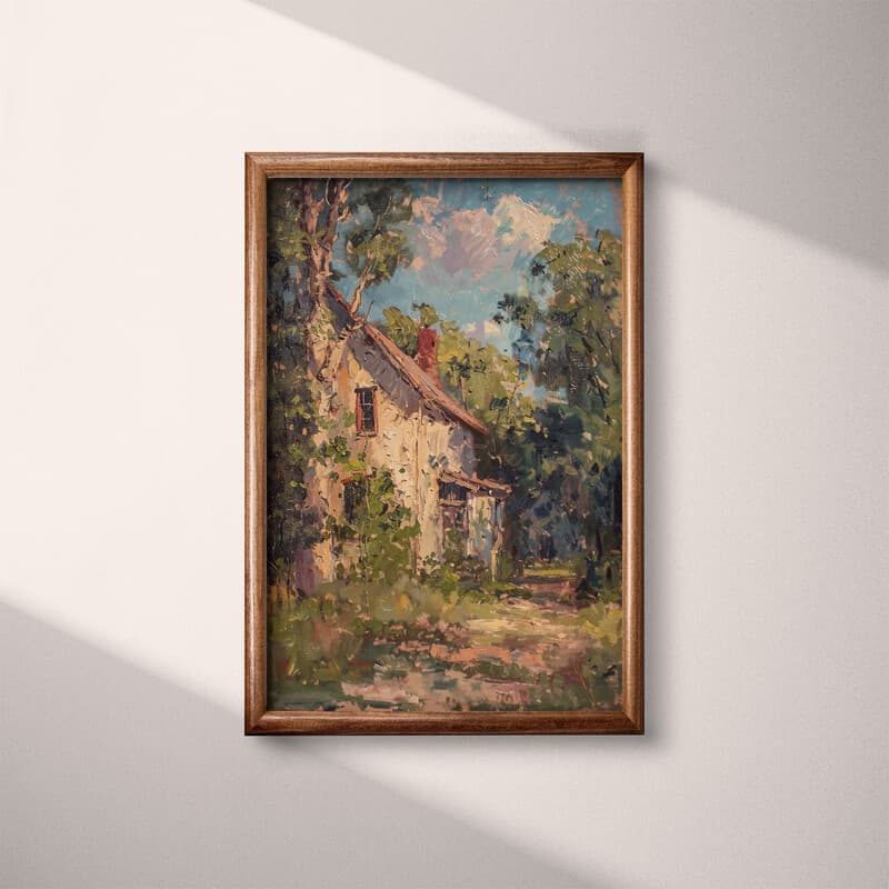 Full frame view of An impressionist oil painting, outside of a farmhouse