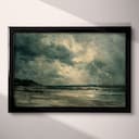 Full frame view of An impressionist oil painting, lightning storm on a beach shore