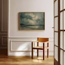 Room view with a full frame of An impressionist oil painting, lightning storm on a beach shore