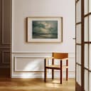 Room view with a matted frame of An impressionist oil painting, lightning storm on a beach shore