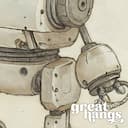 Closeup view of A cute chibi anime pastel pencil illustration, a robot