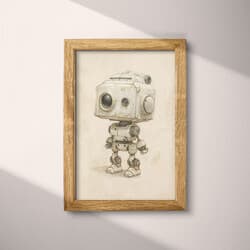 Robot Digital Download | Science Fiction Wall Decor | White, Gray and Black Decor | Chibi Print | Kids Wall Art | Back To School Art | Pastel Pencil Illustration