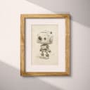 Matted frame view of A cute chibi anime pastel pencil illustration, a robot