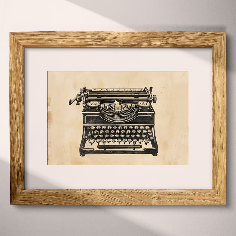 Matted frame view of A vintage graphite sketch, a typewriter