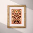 Matted frame view of A mid-century textile print, symmetric floral pattern