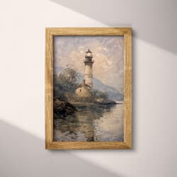 Lighthouse Digital Download | Lighthouse Wall Decor | Landscapes Decor | Pink, Brown, Black and White Print | Impressionist Wall Art | Living Room Art | Housewarming Digital Download | Autumn Wall Decor | Oil Painting