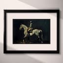 Matted frame view of A baroque oil painting, an equestrian on a horse, side view