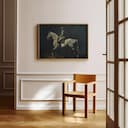 Room view with a full frame of A baroque oil painting, an equestrian on a horse, side view