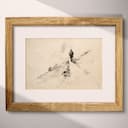 Matted frame view of A vintage graphite sketch, a person hiking