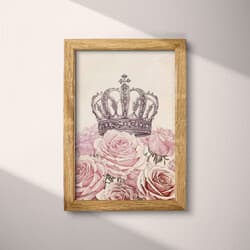 Crown Digital Download | Floral Wall Decor | Flowers Decor | White and Purple Print | Vintage Wall Art | Bedroom Art | Bridal Shower Digital Download | Valentine's Day Wall Decor | Spring Decor | Pastel Pencil Illustration