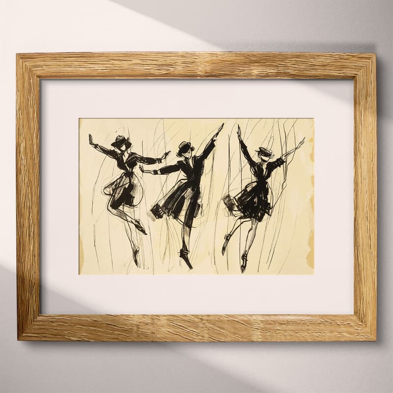 Matted frame view of A vintage graphite sketch, swing dancers