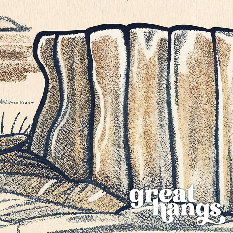 Closeup view of A vintage pastel pencil illustration, the words "STAND OUT" with an umbrella