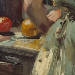 Woman Cooking Art | Figurative Wall Art | Portrait Print | Black, Brown and Beige Decor | Vintage Wall Decor | Kitchen & Dining Digital Download | Housewarming Art | Mother's Day Wall Art | Autumn Print | Oil Painting