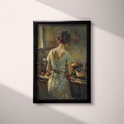 Woman Cooking Art | Figurative Wall Art | Portrait Print | Black, Brown and Beige Decor | Vintage Wall Decor | Kitchen & Dining Digital Download | Housewarming Art | Mother's Day Wall Art | Autumn Print | Oil Painting