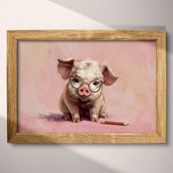 Pig Digital Download | Animal Wall Decor | Animals Decor | Pink, Brown, Black and Beige Print | Chibi Wall Art | Kids Art | Baby Shower Digital Download | Spring Wall Decor | Pastel Pencil Illustration