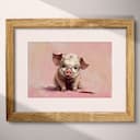 Matted frame view of A cute chibi anime pastel pencil illustration, a pig with glasses