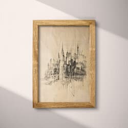 Cityscape Art | Cityscape Wall Art | Architecture Print | Brown, Black, Gray and White Decor | Minimal Wall Decor | Office Digital Download | Housewarming Art | Autumn Wall Art | Graphite Sketch