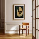 Room view with a matted frame of An abstract contemporary oil painting, an exaggerated shape