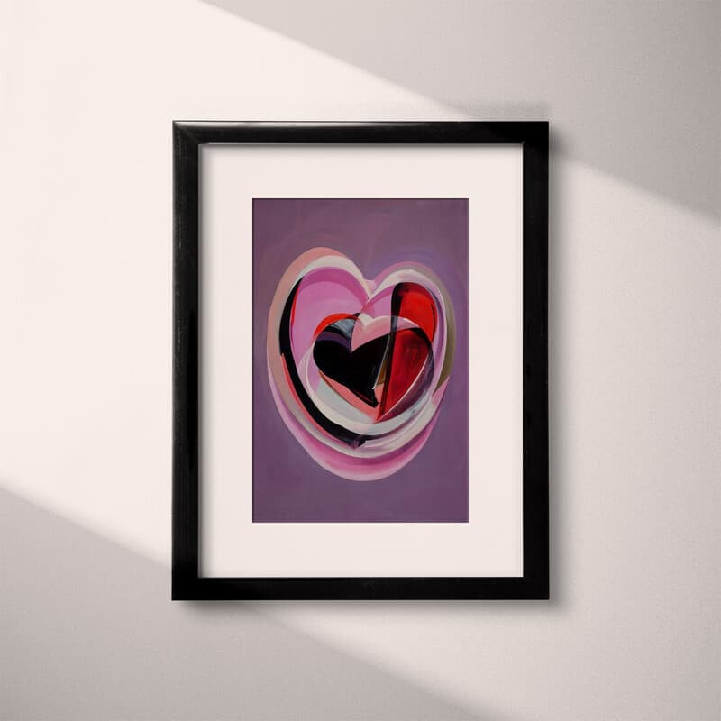 Matted frame view of An abstract contemporary oil painting, a heart in a bubble