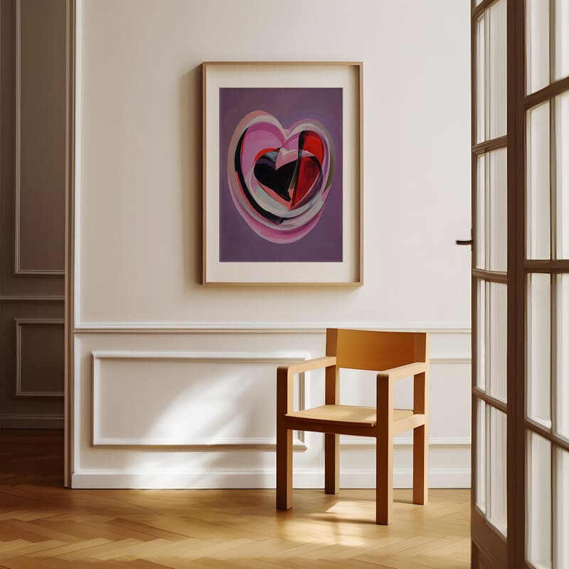 Room view with a matted frame of An abstract contemporary oil painting, a heart in a bubble