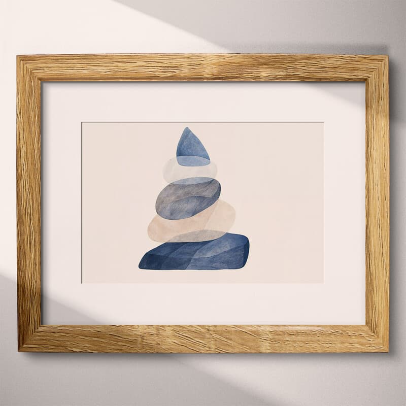 Matted frame view of An abstract minimalist pastel pencil illustration, a stack of rocks