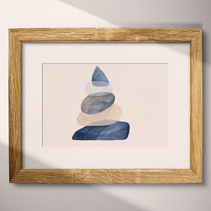 Matted frame view of An abstract minimalist pastel pencil illustration, a stack of rocks